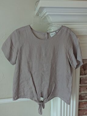 Rachel Zoe Mauve-Taupe Linen Tie-Front Crop Top